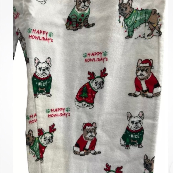 PJ Salvage Fleece Happy Howlidays French Bulldogs dressed for pant Christmas NWT - Picture 3 of 4